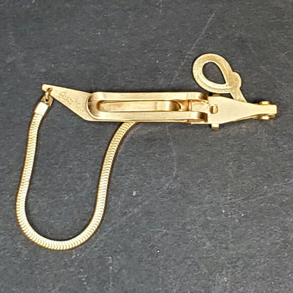 Anson L Monogram Initial Letter Snake Chain Vtg Folding Tie Bar Clip 3" - Picture 2 of 5